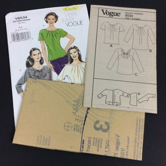 Vogue V8534 Sewing Pattern Womens Knit Tops Sizes 6-8-10-12 Very Easy - Picture 3 of 3